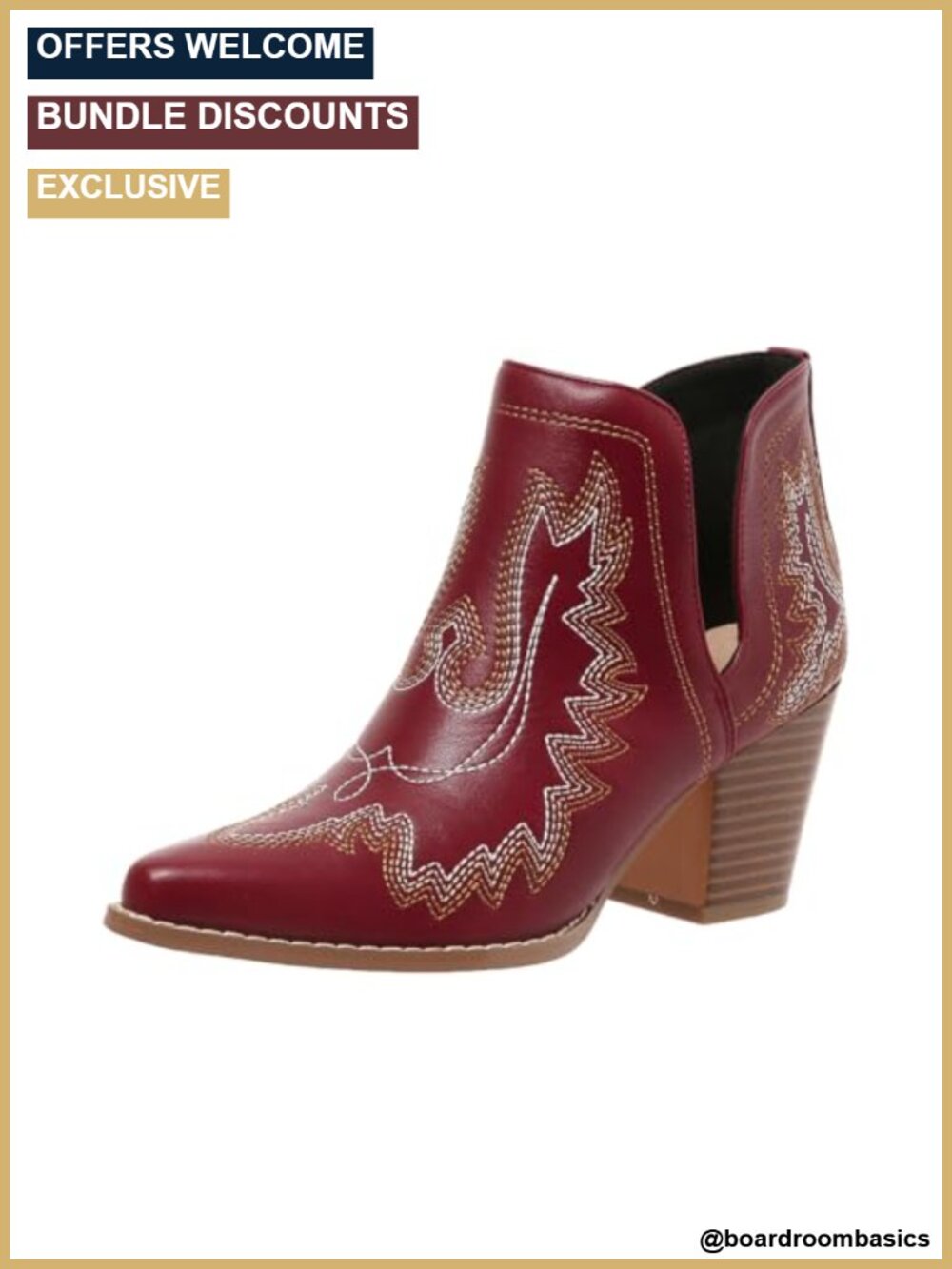 Women's Cowboy Ankle Boots Pointed Toe Cowgirl Western Embroidered Synthetic